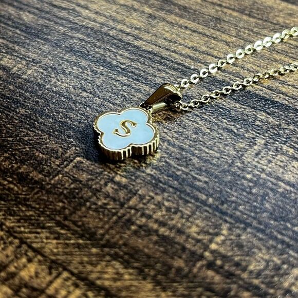 14K Gold Plated Stainless Steel Initial Necklaces “S” Four Leaf Clover Necklace - Picture 4 of 12